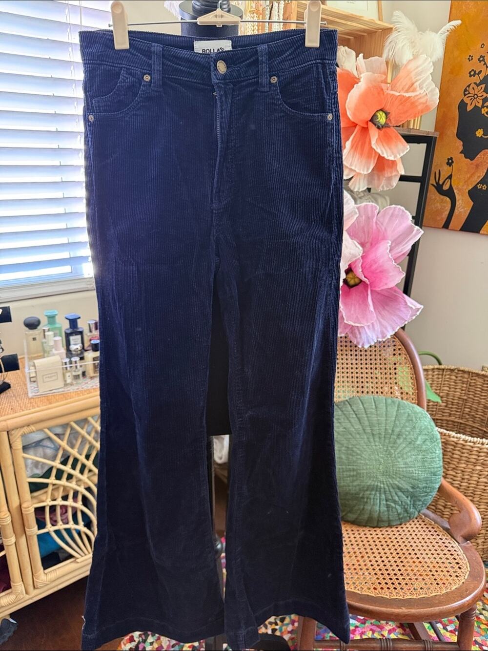 Rolla’s Navy Blue Corduroy Eastcoast High Rise Flare Boho Hippie Disco Pants